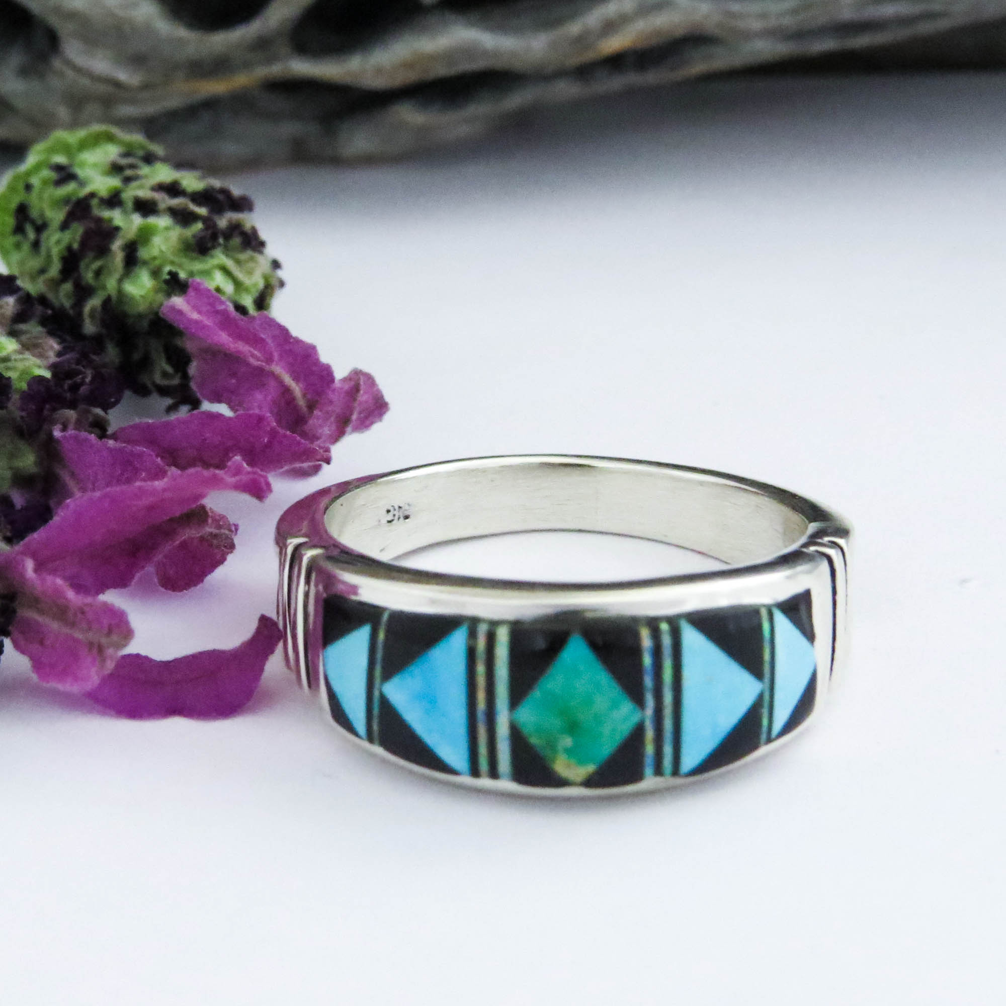 Details about   Mens Ring Channel Inlay Turquoise Sterling Silver size 12.75 