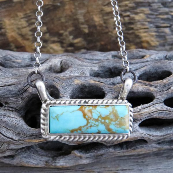 Native American navajo Kingman Turquoise Sterling Silver Bar Necklace
