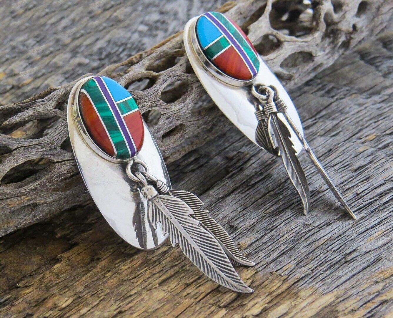Native American Navajo Turquoise & Malachite Stud Earrings Lot Of 4 Pairs Linda 